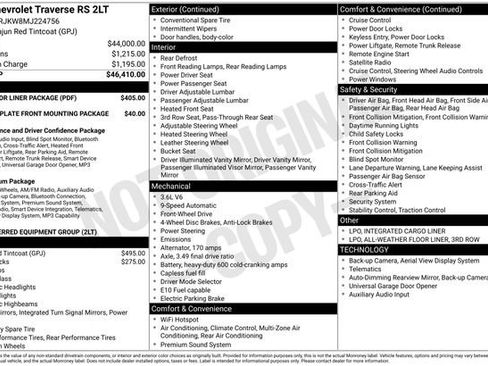 Used 2021 Chevrolet Traverse RS w/ LPO, Floor Liner Package FWD image 1