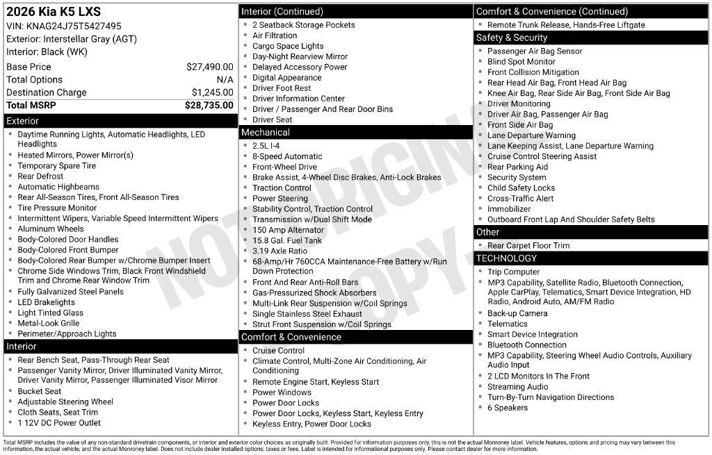 Used 2026 Kia K5 LXS FWD image 3