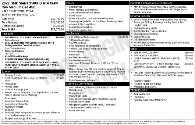 Used 2022 GMC Sierra 2500 AT4 w/ Gooseneck/5TH Wheel Package AWD/4WD image 29