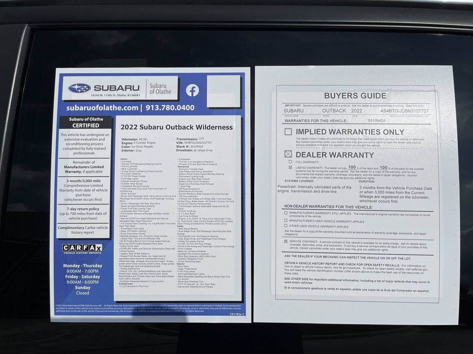 Used 2022 Subaru Outback Wilderness w/ Wilderness Package AWD/4WD image 32