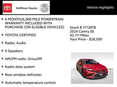 Used 2024 Toyota Camry SE AWD/4WD image 8