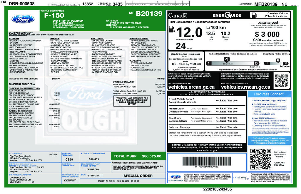 Used 2021 Ford F150 Platinum w/ FX4 Off-Road Package AWD/4WD image 49