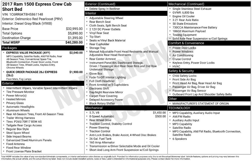 Used 2017 RAM 1500 Express w/ Express Value Package RWD image 6