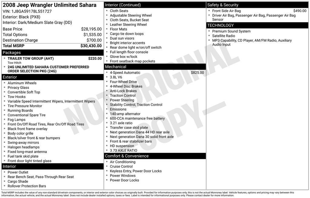 Used 2008 Jeep Wrangler Unlimited Sahara w/ Trailer Tow Group AWD/4WD image 4