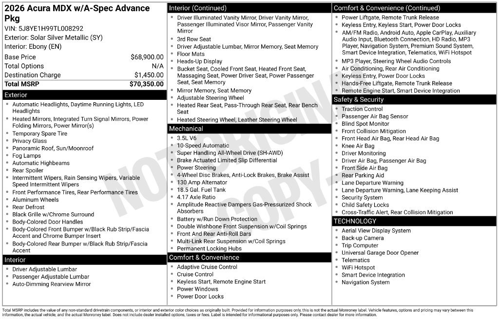 Certified 2026 Acura MDX A-Spec w/ Advance Package AWD/4WD image 4