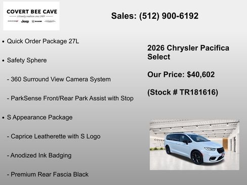 New 2026 Chrysler Pacifica Select w/ S Appearance Package FWD image 6