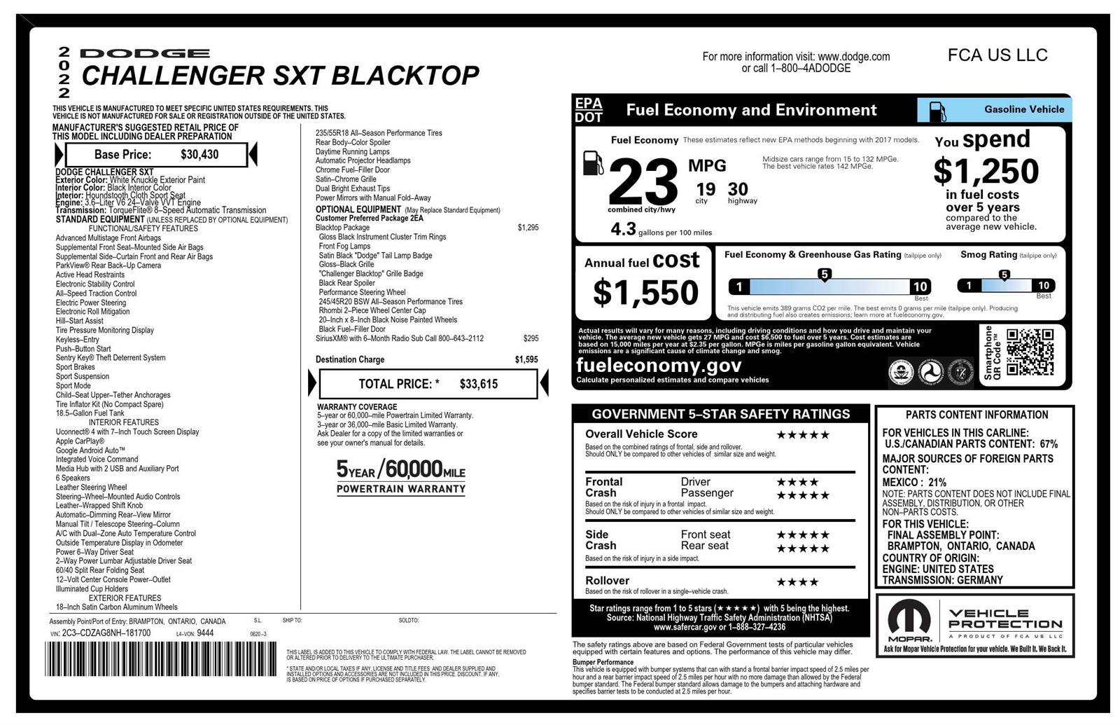Used 2022 Dodge Challenger SXT w/ Blacktop Package RWD image 3