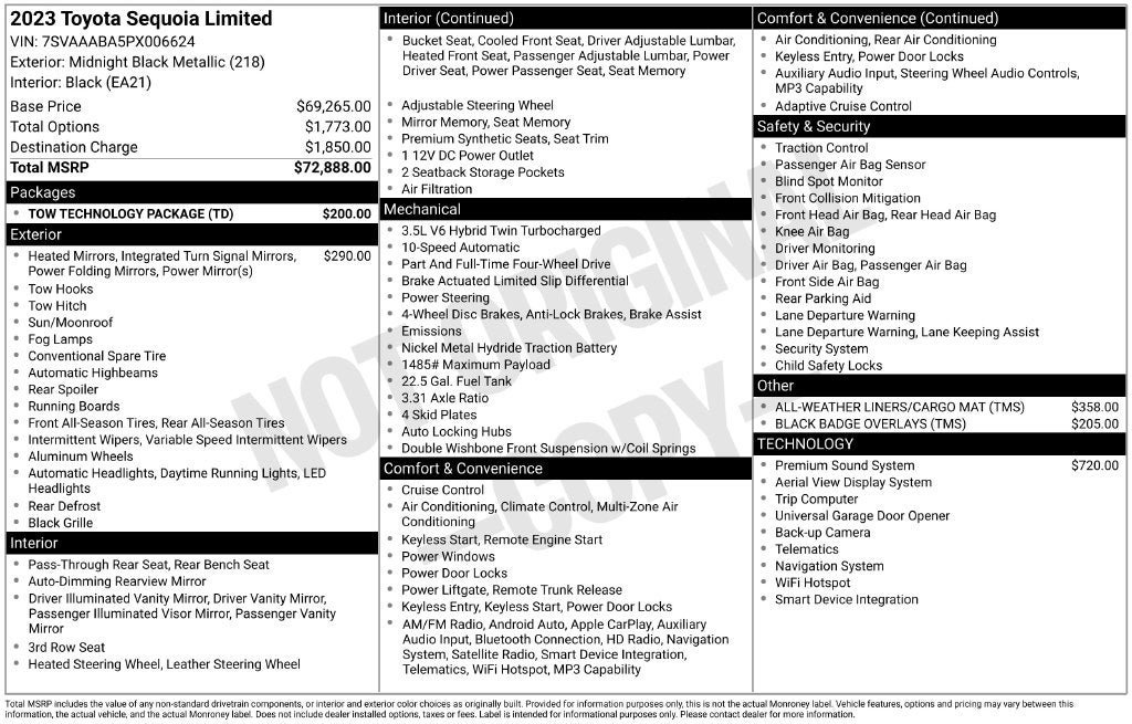Used 2023 Toyota Sequoia Limited w/ Tow Technology Package AWD/4WD image 3
