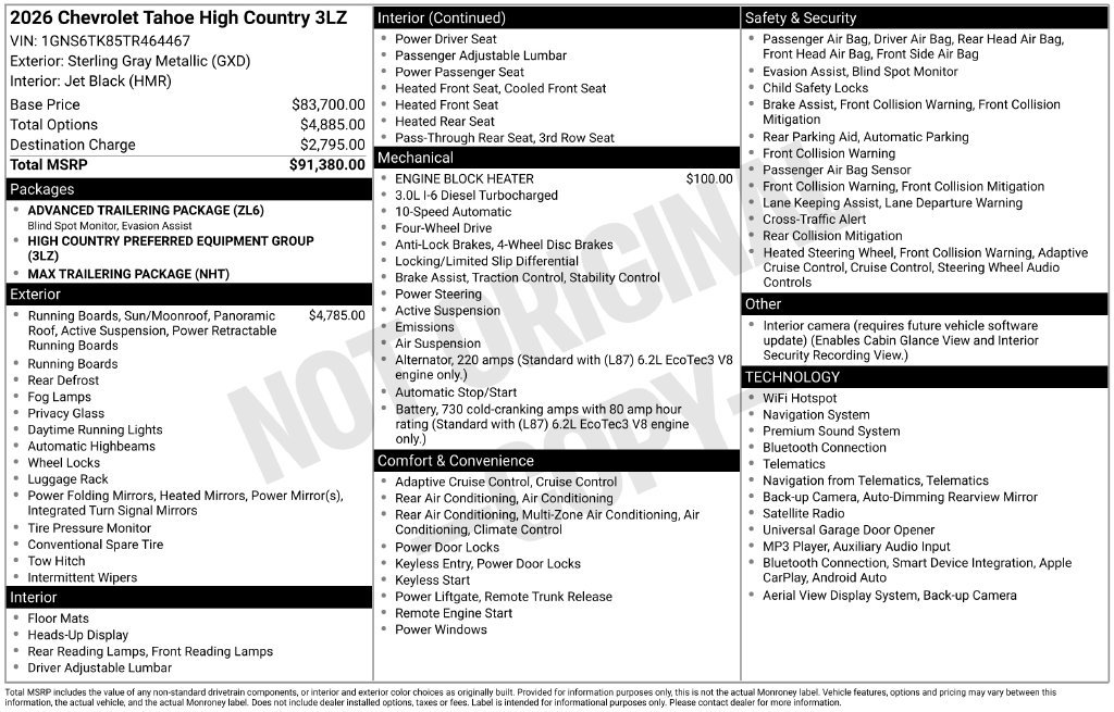 New 2026 Chevrolet Tahoe High Country AWD/4WD image 29
