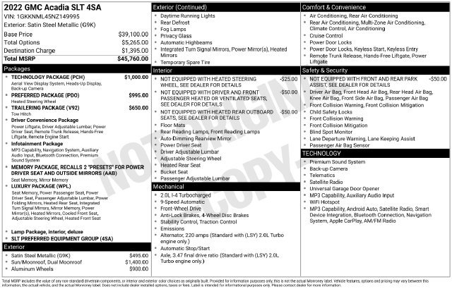 Used 2022 GMC Acadia SLT w/ Technology Package FWD image 29