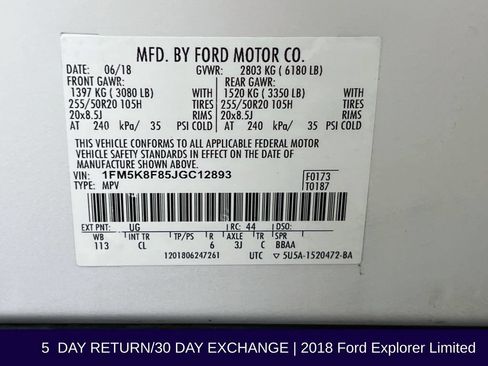 Used 2018 Ford Explorer Limited w/ Equipment Group 301A AWD/4WD image 38
