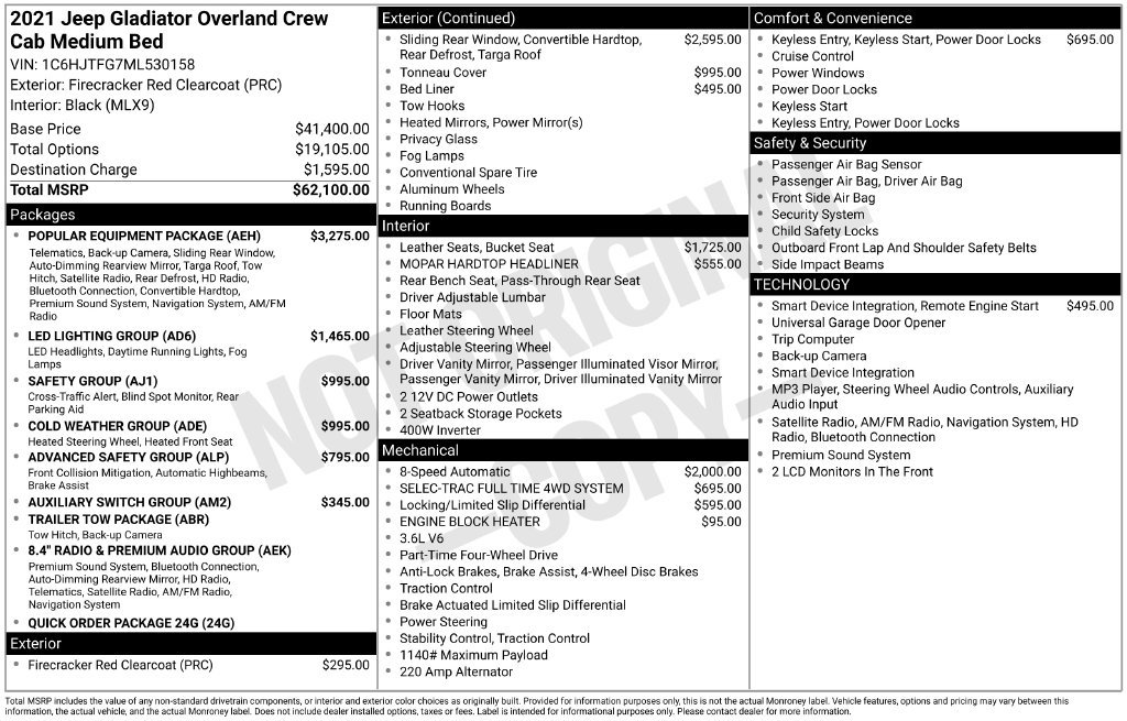 Used 2021 Jeep Gladiator Overland w/ Popular Equipment Package AWD/4WD image 34