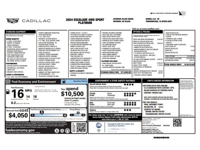 Certified 2024 Cadillac Escalade Sport Platinum w/ LPO, ONYX Package AWD/4WD image 8