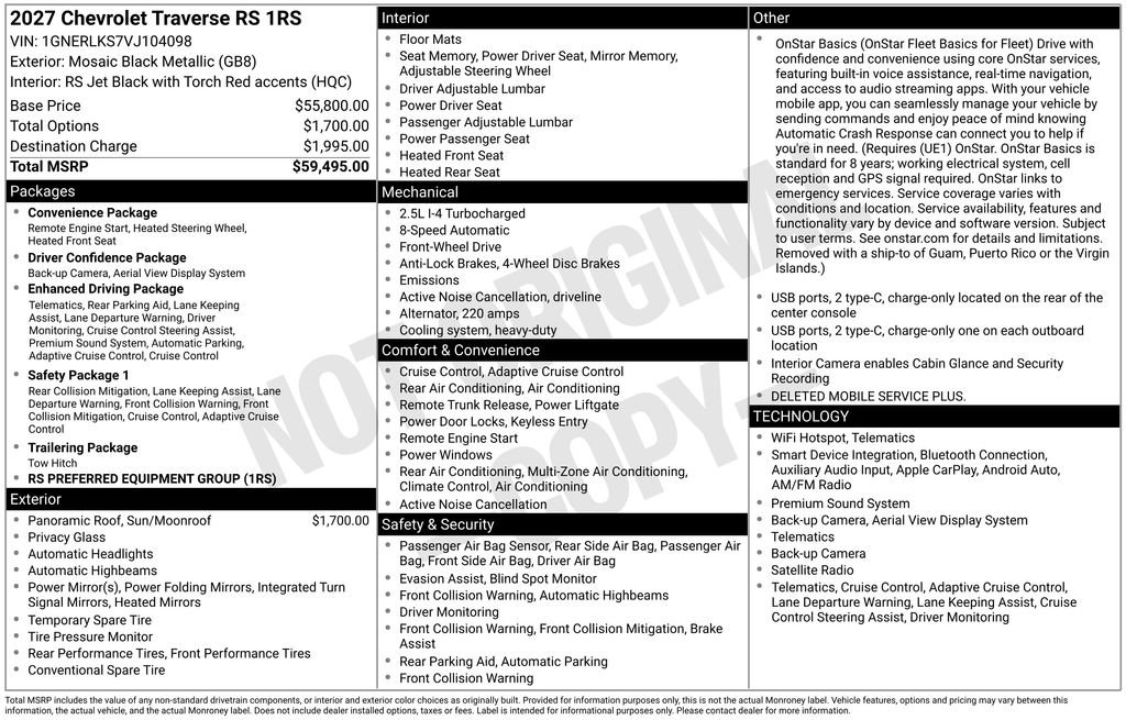 New 2027 Chevrolet Traverse RS FWD image 38
