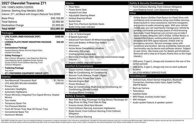 New 2027 Chevrolet Traverse Z71 w/ LPO, Floor Liner Package AWD/4WD image 28