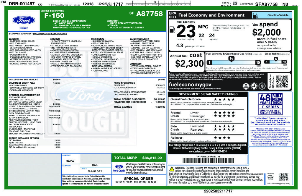Certified 2025 Ford F150 Platinum w/ Equipment Group 702A High AWD/4WD image 36