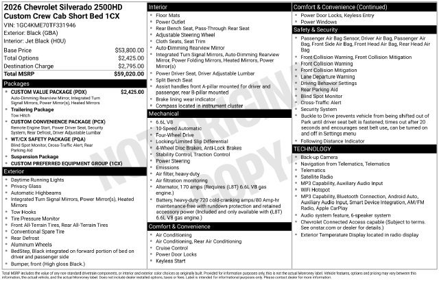 New 2026 Chevrolet Silverado 2500 Custom w/ Custom Value Package AWD/4WD image 40