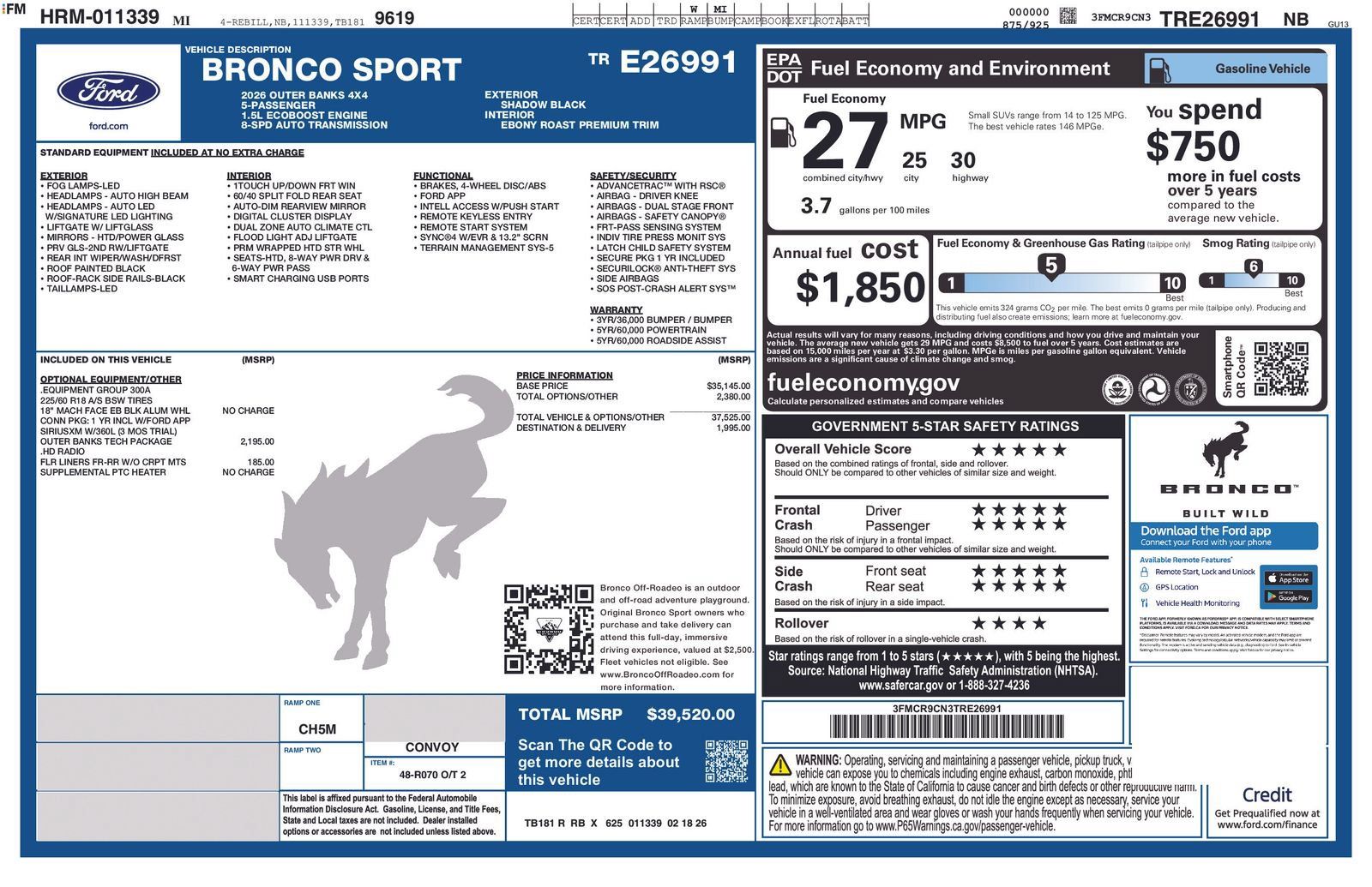 New 2026 Ford Bronco Sport Outer Banks w/ Outer Banks Tech Package+ AWD/4WD image 5