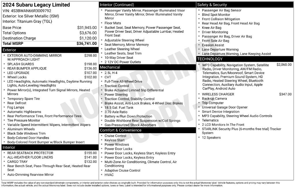 Certified 2024 Subaru Legacy Limited AWD/4WD image 35