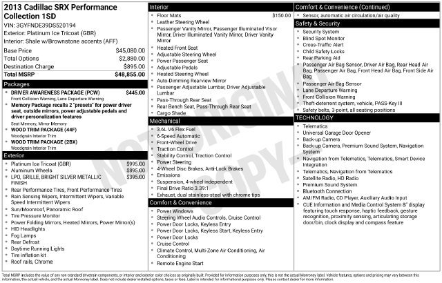 Used 2013 Cadillac SRX Performance w/ Driver Awareness Package FWD image 8