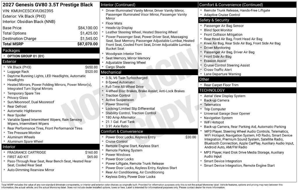 New 2027 Genesis GV80 3.5T Prestige AWD/4WD image 4