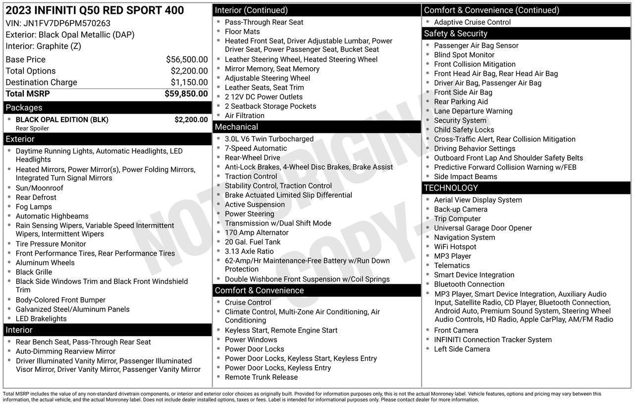 Certified 2023 INFINITI Q50 Red Sport 400 w/ Black Opal Edition RWD image 33
