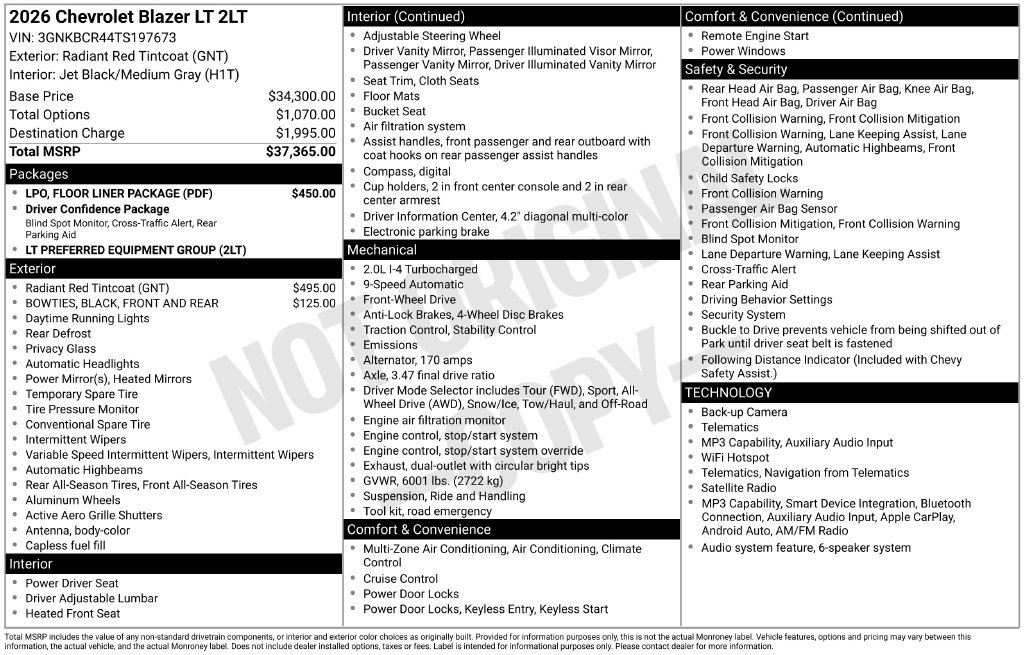 New 2026 Chevrolet Blazer LT w/ LPO, Floor Liner Package FWD image 34