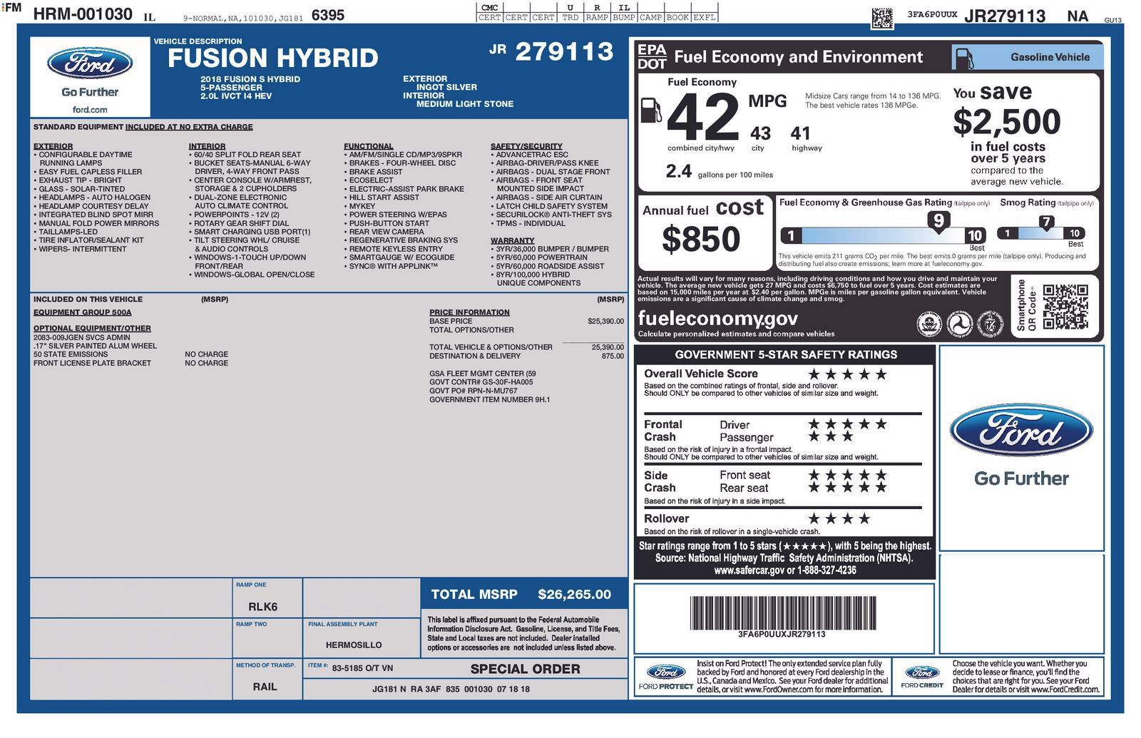Used 2018 Ford Fusion S FWD image 1