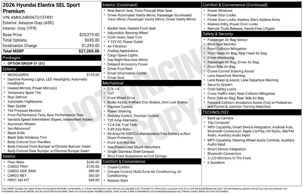 Certified 2026 Hyundai Elantra SEL Sport Premium FWD image 33