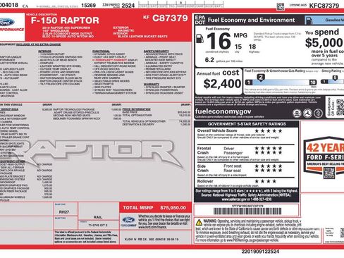 Certified 2019 Ford F150 Raptor w/ Equipment Group 802A Luxury image 2
