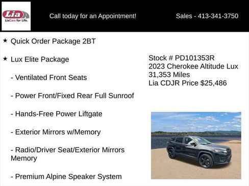 Certified 2023 Jeep Cherokee Altitude Lux w/ Lux Elite Package AWD/4WD image 6