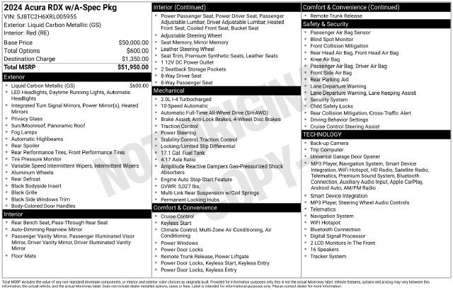 Certified 2024 Acura RDX w/ Advance Package AWD/4WD image 34