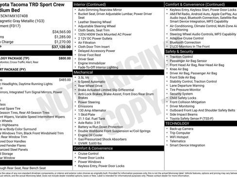Certified 2021 Toyota Tacoma TRD Sport w/ Technology Package RWD image 33