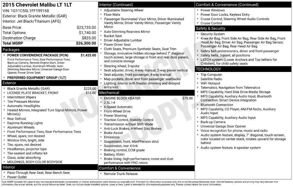Used 2015 Chevrolet Malibu LT w/ Power Convenience Package FWD image 16