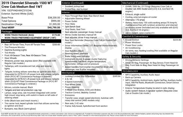 Used 2019 Chevrolet Silverado 1500 W/T w/ Work Truck Package AWD/4WD image 7