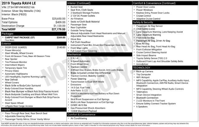 Certified 2019 Toyota RAV4 LE w/ Carpet Mat Package FWD image 23