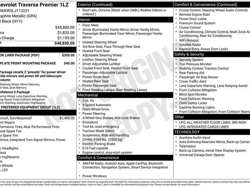 Used 2020 Chevrolet Traverse Premier w/ LPO, Floor Liner Package FWD image 6
