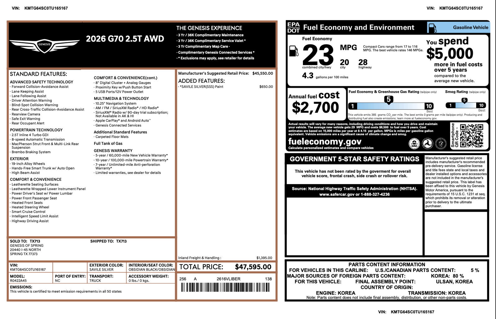Certified 2026 Genesis G70 2.5T AWD/4WD image 3