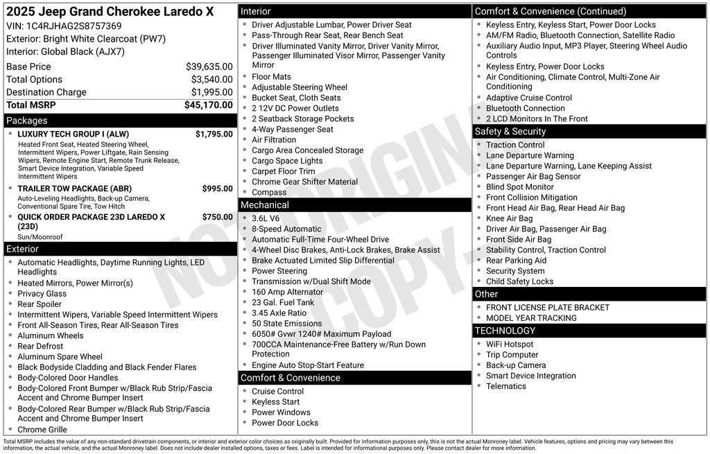 New 2025 Jeep Grand Cherokee Laredo X w/ Luxury Tech Group I AWD/4WD image 4
