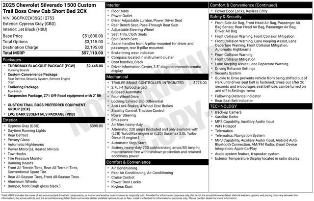 Used 2025 Chevrolet Silverado 1500 Custom Trail Boss w/ Turbomax Blackout Package AWD/4WD image 29