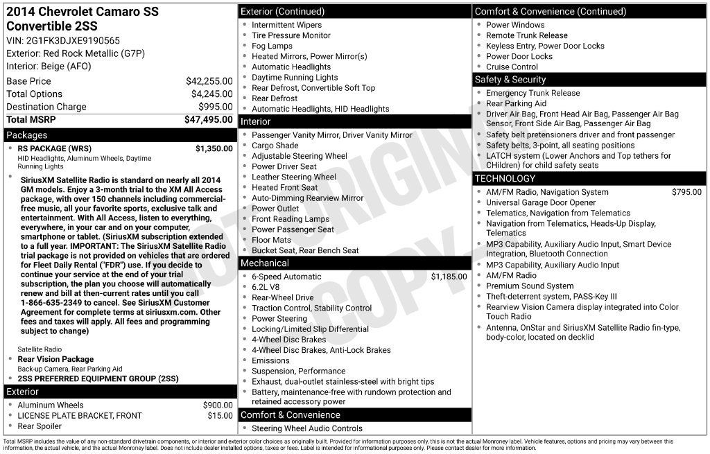 Used 2014 Chevrolet Camaro SS w/ RS Package RWD image 3