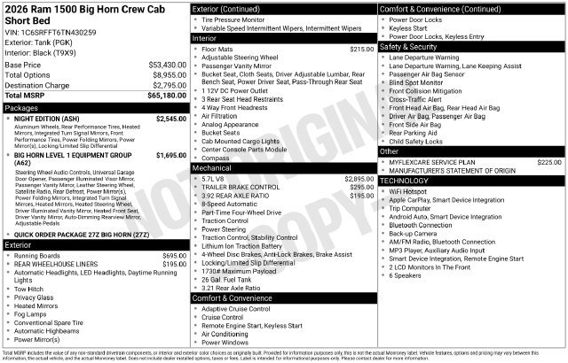 Used 2026 RAM 1500 Big Horn w/ Night Edition AWD/4WD image 32