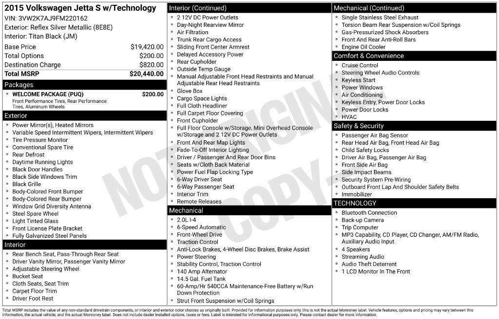 Used 2015 Volkswagen Jetta S w/ Welcome Package FWD image 11