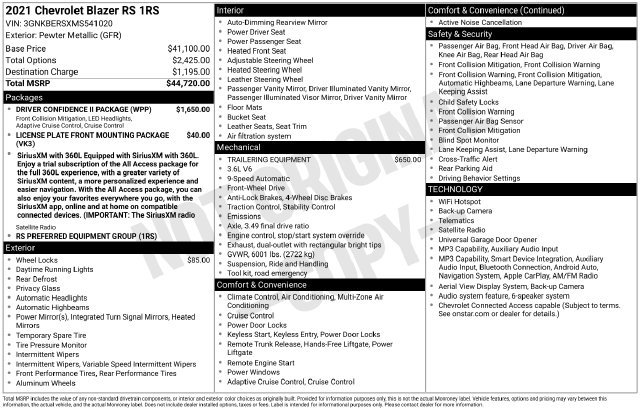 Used 2021 Chevrolet Blazer RS w/ Driver Confidence II Package FWD image 12