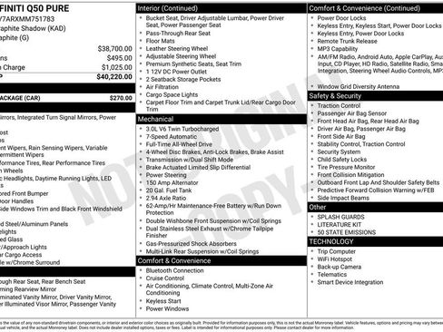 Used 2021 INFINITI Q50 Pure w/ Cargo Package image 32