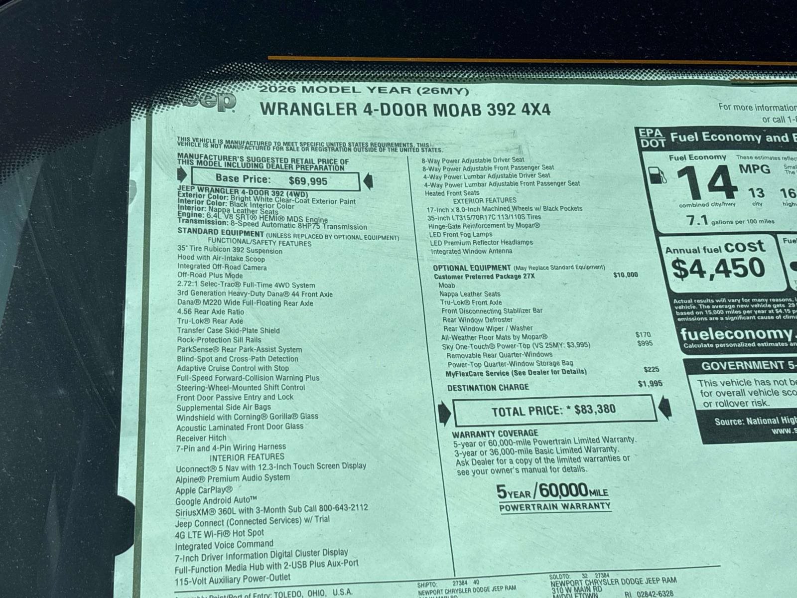 New 2026 Jeep Wrangler Unlimited Rubicon 392 w/ Quick Order Package 27X Moab AWD/4WD image 14