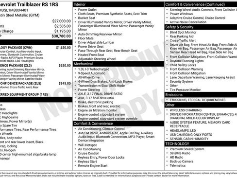 Used 2021 Chevrolet TrailBlazer RS w/ Technology Package image 25