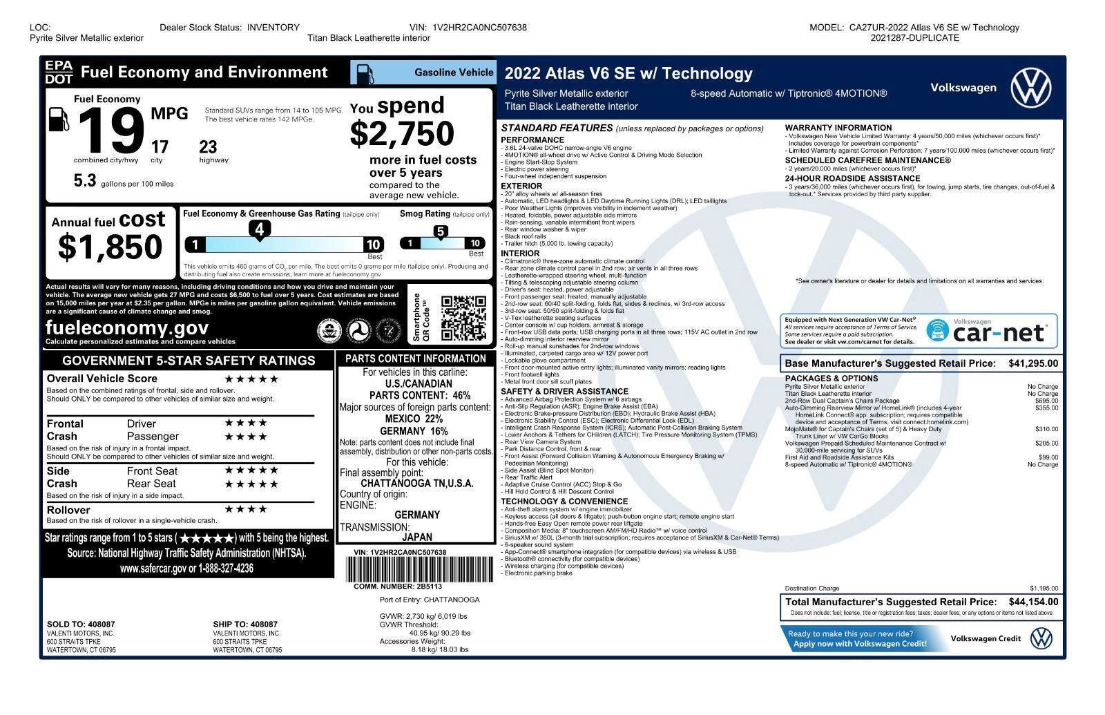 Certified 2022 Volkswagen Atlas SE AWD/4WD image 46