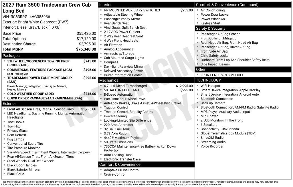 New 2027 RAM 3500 Tradesman AWD/4WD image 9