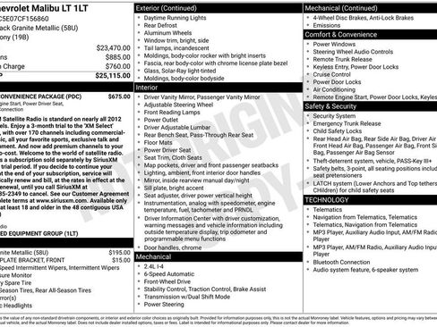 Used 2012 Chevrolet Malibu LT w/ Power Convenience Package FWD image 5